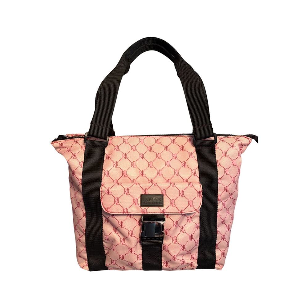 Ralph Lauren Pink Monogram Tote with Black Straps